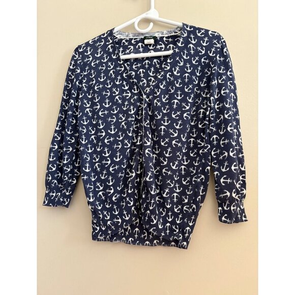 J. Crew Lightweight Gauzy Summer Cardigan Navy and White Anchor Print Size Small - Picture 4 of 11